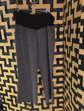 Wide-Leg Gray Knit Pants with Black Waist Panel